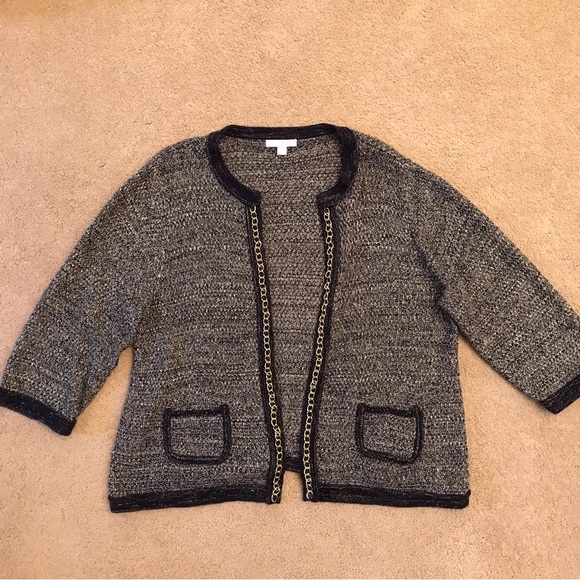 Roz & Ali Sweaters - Roz Ali Cardigan Sweater Womens Size 2X Navy Gold Open Front Metallic Shimmer